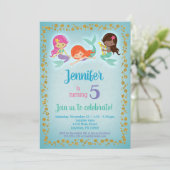 Mermaid Birthday Uitnodiging - Meisjes Etnische (Staand voorkant)