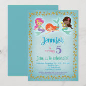 Mermaid Birthday Uitnodiging - Meisjes Etnische (Voorkant / Achterkant)