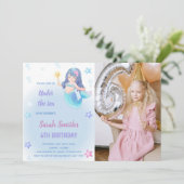 Mermaid Birthday Uitnodiging met foto (Staand voorkant)