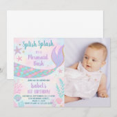Mermaid Birthday Uitnodiging met foto (Voorkant / Achterkant)