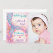 Mermaid Birthday Uitnodiging met foto (Voorkant / Achterkant)