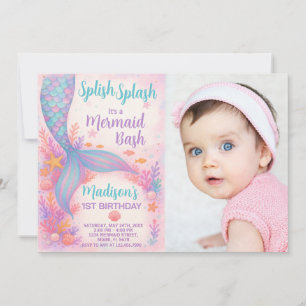 Mermaid Birthday Uitnodiging met foto