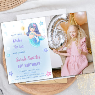 Mermaid Birthday Uitnodiging met foto