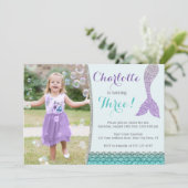 Mermaid Birthday Uitnodiging met foto (Staand voorkant)