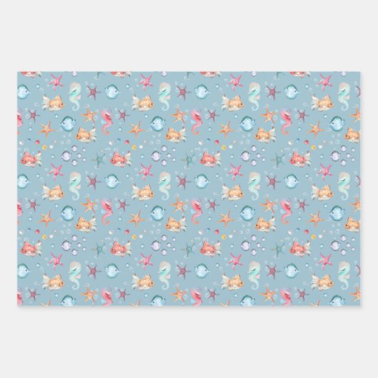 Mermaid Birthday Wrapping Paper Sheets (Voorkant 3)