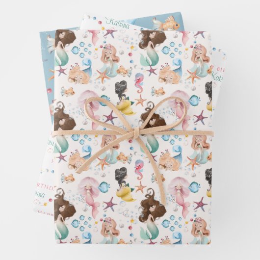 Mermaid Birthday Wrapping Paper Sheets (In situ)