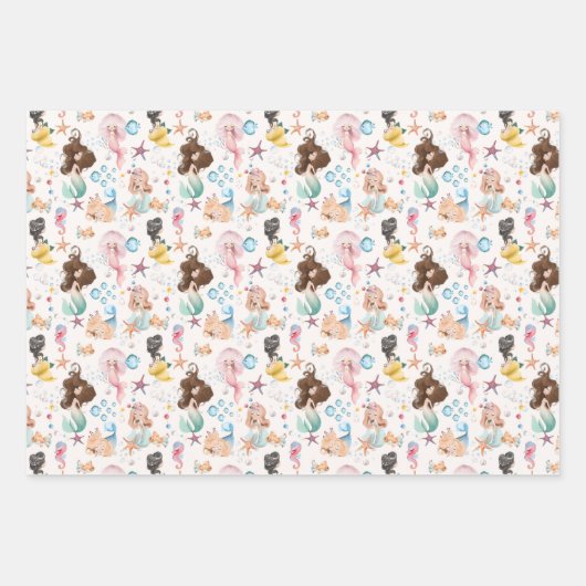 Mermaid Birthday Wrapping Paper Sheets (Voorkant)