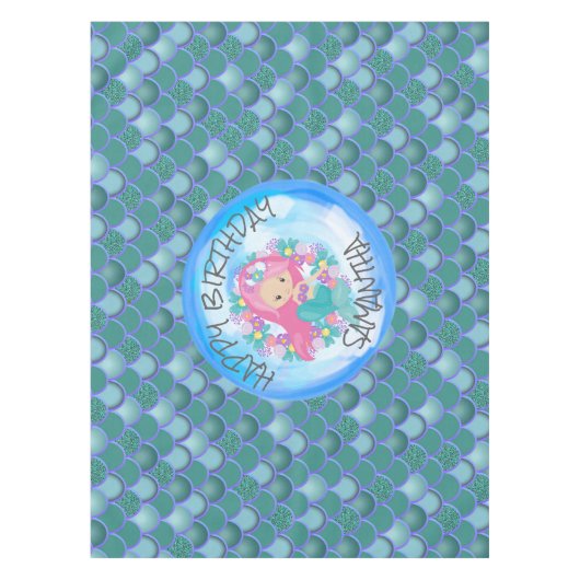 Mermaid Birthday Zee Blue Green Scales Tablecloth Tafelkleed (Voorkant)