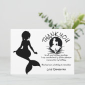Mermaid Black Birthday Party Bedankt Kaart (Staand voorkant)