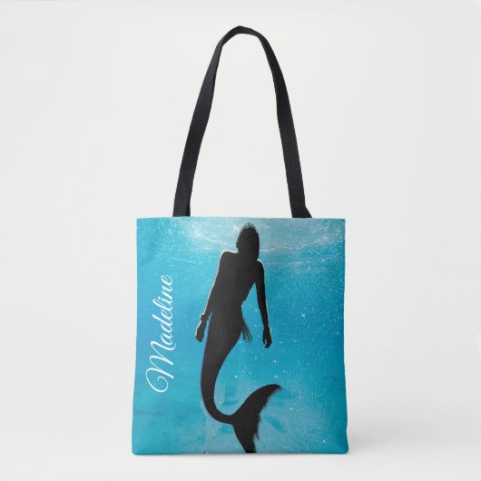 Mermaid Black Blue Ocean Modern Beach Tote Bag (Voorkant)