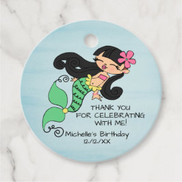 Mermaid Black Hair Favor Tag Bedankjes Labels