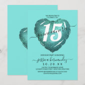 Mermaid Blauwgroen Glitter Heart Balloon Quinceañe Kaart (Voorkant / Achterkant)