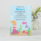 Mermaid Blonde Birthday Uitnodiging (Staand voorkant)