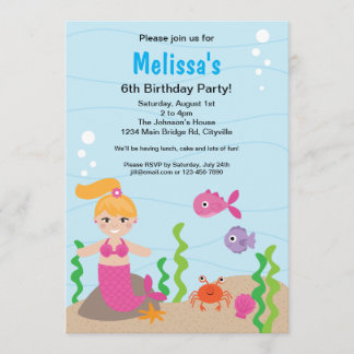 Mermaid Blonde Birthday Uitnodiging