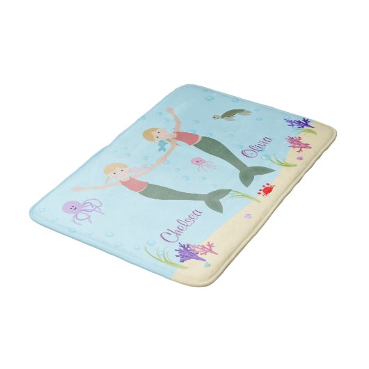Mermaid Blonde Sisters Personalized Bath Mat (Gekanteld)