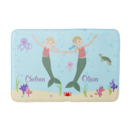 Mermaid Blonde Sisters Personalized Bath Mat