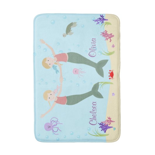 Mermaid Blonde Sisters Personalized Bath Mat (Voorkant Verticaal)