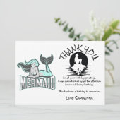 Mermaid Blue Birthday Party Bedankt Kaart (Staand voorkant)