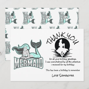 Mermaid Blue Birthday Party Bedankt Kaart