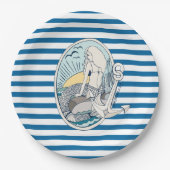 Mermaid Blue en White Stripe Paper-Borden Papieren Bordje (Voorkant)