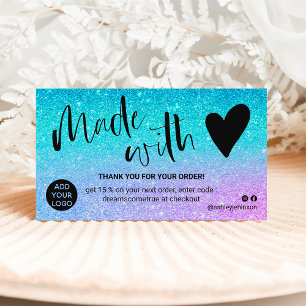 Mermaid blue glitter bedankt voor je liefde visitekaartje
