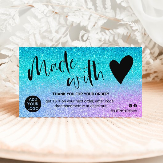 Mermaid blue glitter bedankt voor je liefde visitekaartje