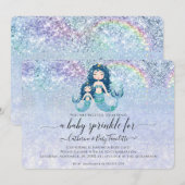 Mermaid Blue Glitter Rainbow Baby Girl Sprinkle Kaart (Voorkant / Achterkant)