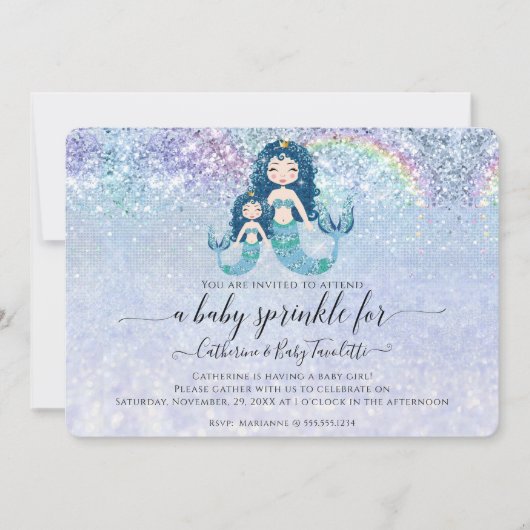 Mermaid Blue Glitter Rainbow Baby Girl Sprinkle Kaart (Voorkant)