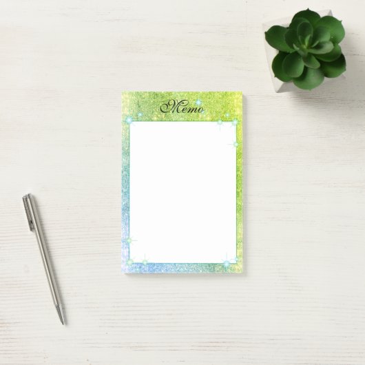 Mermaid Blue Green Glitter Sparkle Faux Zee Post-it® Notes