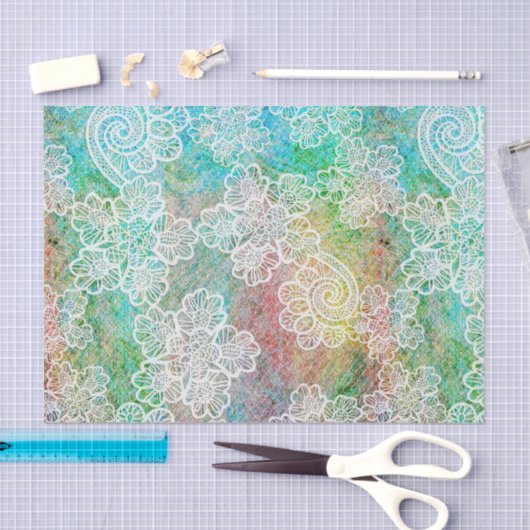 Mermaid Blue Green Pink Lace Patroon Tissuepapier (Craft)