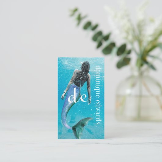 Mermaid Blue Modern Monogram Stijlvol Visitekaartje (Staand voorkant)