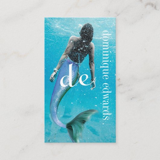 Mermaid Blue Modern Monogram Stijlvol Visitekaartje (Voorkant)