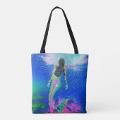 Mermaid Blue Ocean Pink Summer Modern Beach Tote Bag (Achterkant)