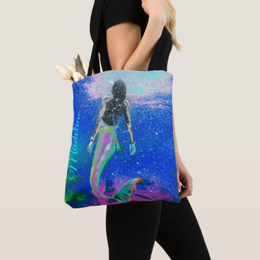 Mermaid Blue Ocean Pink Summer Modern Beach Tote Bag (Dichtbij)