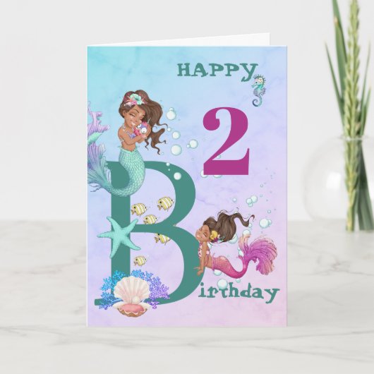 Mermaid Blue Personal Age Cute Birthday Card Kaart (Voorkant)