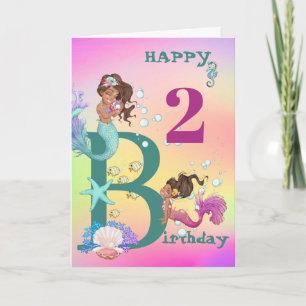 Mermaid Blue Rainbow Age Cute Birthday Kaart