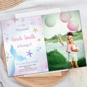 Mermaid Blue-staart onder de zee Invitation foto Kaart