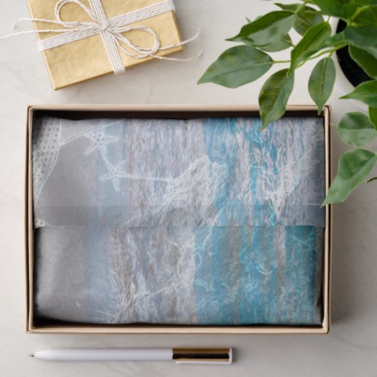 Mermaid Blue White Distress Ocean Waves Tissuepapier (Geschenk)