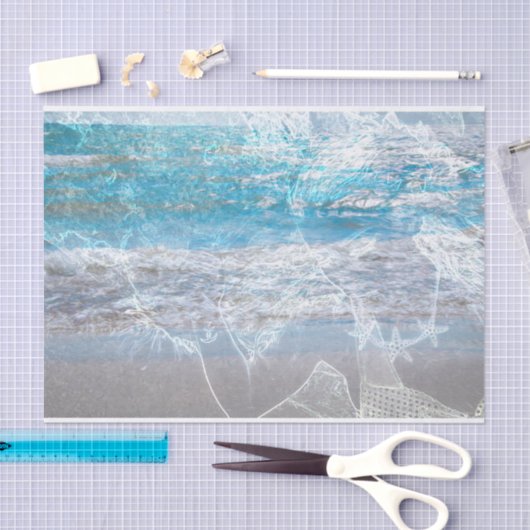 Mermaid Blue White Distress Ocean Waves Tissuepapier (Craft)