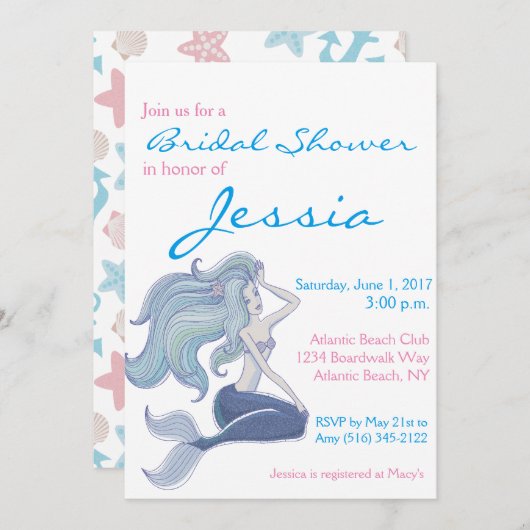 Mermaid Bridal Shower Kaart (Voorkant / Achterkant)