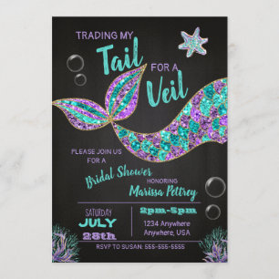 Mermaid Bridal Shower-uitnodiging, glitter chalk Kaart