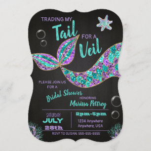 Mermaid Bridal Shower-uitnodiging, glitter chalk Kaart