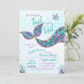 Mermaid Bridal Shower-uitnodiging, glitter Kaart (Staand voorkant)