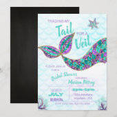 Mermaid Bridal Shower-uitnodiging, glitter Kaart (Voorkant / Achterkant)