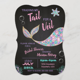 Mermaid Bridal Shower-uitnodiging, glitter Kaart