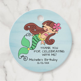 Mermaid Brown Hair Favor Tag Bedankjes Labels