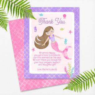 Mermaid Brown Hair Waterverf Baby shower Bedankkaart