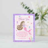 Mermaid Brown Hair Waterverf Baby shower Bedankkaart (Staand voorkant)