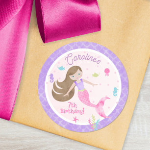 Mermaid Brown Hair Zee Creater Paars Birthday Ronde Sticker