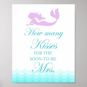 Mermaid Bruiloftsfeest Hoeveel Kusjes Spel Bord Poster